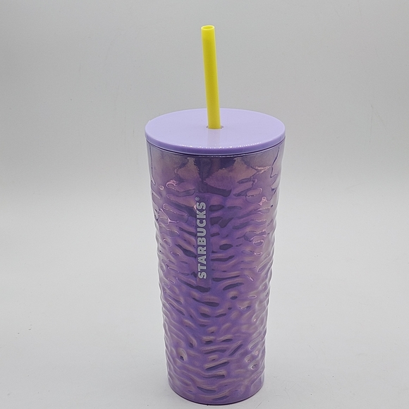 New glass Lilac irradescent Purple Wave Cup with Lemongrass Straw - Picture 2 of 10